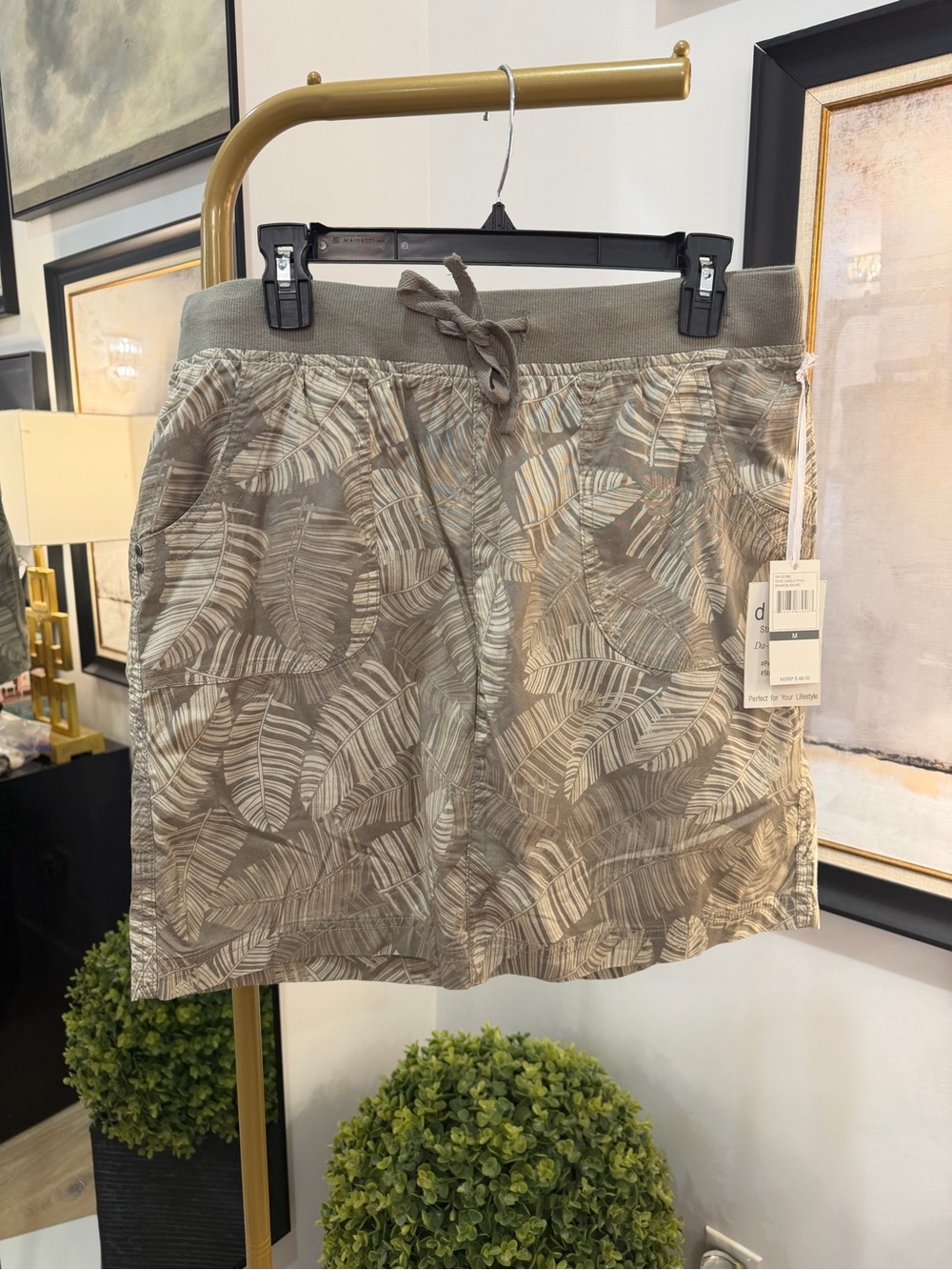 Delicious Taupe Leaf-Print Drawstring Mini Skirt